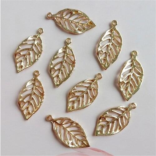 SEA MEW 10 PCS 13*28mm Fashion Metal Alloy KC Gold Leaf Charms Pendant DIY Jewelry Accessories