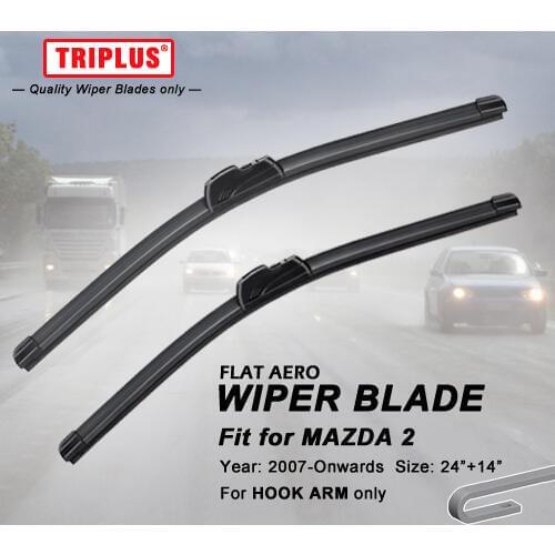 Wiper Blade for Mazda 2 (2007-Onwards) 1set 24"+14", Flat Aero Beam Windscreen Wiper Blade Frameless Soft Wiper Blades