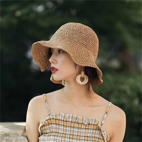 Raffia Bow Sun Hat Wide Brim Floppy Summer Hats for Women Beach Panama Straw Dome Bucket Hat Femme Shade Hat Sombreros De Mujer