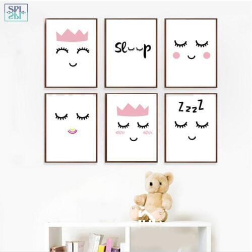 SPLSPL Unframed Sleep Eye Abstract Hand Drawn Wall Art Canvas Painting Print Posters and Pictures Cartoon Kids Room Decor