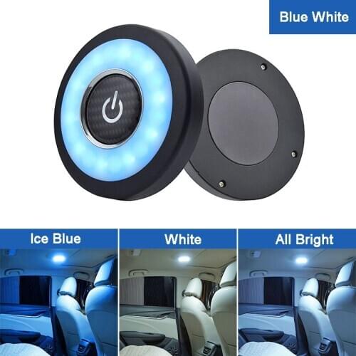 USB Charging LED Light Portable Round Universal Rechargeable Wireless Interior Reading Lamp Touch Type Car Interior Night Light