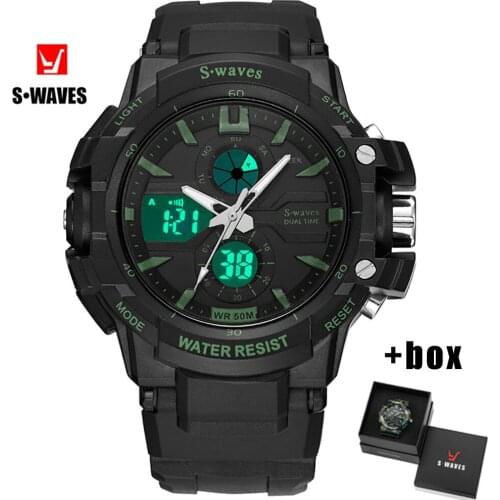 Swaves LCD Wristwatch Mens Waterproof Plastic Luxury Brand Analog Digital Watch Men Quartz Sports Relogio Masculino With Box