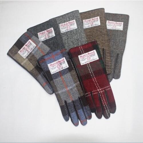 Harris tweed winter thermal Men genuine leather gloves womens plus velvet sheepskin gloves touch screen
