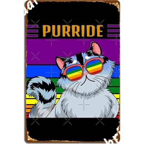 Vintage Purride Lgbt For Lesbian Rainbow Transgender Cute Cat Illustration For Gay Pride Metal Sign Personalized Wall Decor