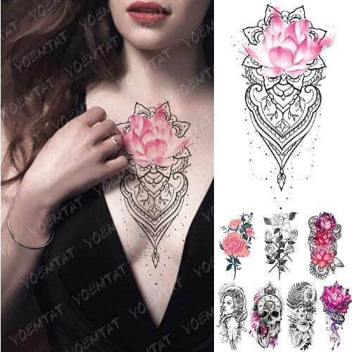Waterproof Temporary Tattoo Sticker Lotus Rose Flowers Lace Flash Tatto Skull Jewelry Daisy Body Art Arm Fake Tatoo Women Men
