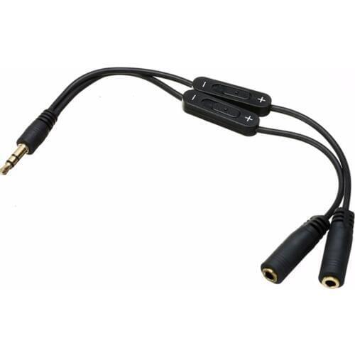 3.5mm High Quality Male To 2 Female Adapter One-divided-two Black Stereo Y Splitter Audio Cable with Volume Control Switch