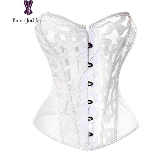 High quality Transparent Women Busiter Sexy Hollow Out Slimming Waist Appliques White Corset For Wedding 930