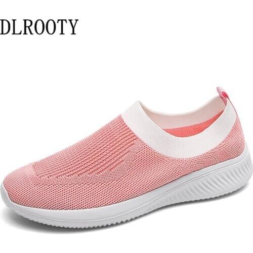 Women Sneakers Flats Casual Shoes Fashion Outdoor Breathable Knit Upper Slip On Female Socks Platform Loafers Plus Size 35-42