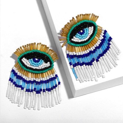 Miyuki Beads Earrings for Women Handmade Woven Turkish evil eye Earring Woman Fashion Tassel Jewelry Bohe Style Gift