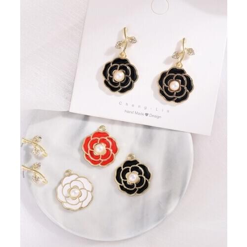10pcs/lot Pearl Flower Metal Enamel Charms Pendant for Earring DIY Jewelry Accessories Kids Charms for Jewelry Making