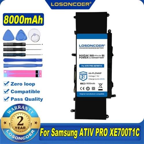 100% Original LOSONCOER 8000mAh AA-PLZN4NP Laptop Battery For Samsung ATIV PRO XE700T1C XQ700T1C XQ700T1C-A52 Series 1588-3366