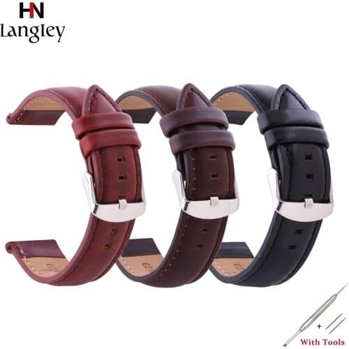 14mm/18mm/20mm Vintage Oil Wax Watchband Steel Buckle Genuine Leather Wristwatch Straps Watches Accessories Wholesale