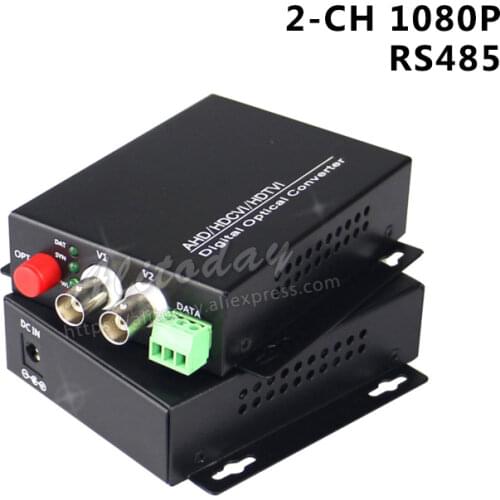 2 CH HD1080P coaxial AHD CVI TVI Video optical converter AHD optical media converter terminal with reverse RS485 data