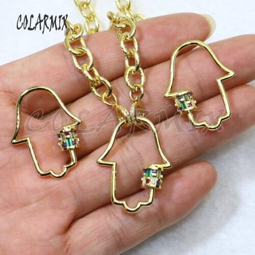 3 Pcs Gold Hamsa Buckle colorful zircon clasp jewelry Accessories for jewelry making Color retention chain necklace lady