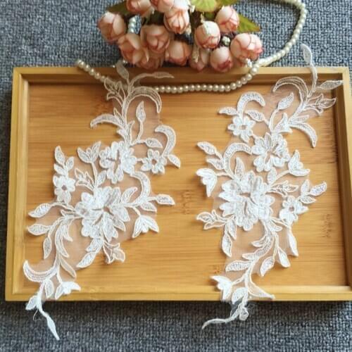 5Pairs Off white Ganza Flower Embroidered Lace Applique Lace Trim fro Wedding Dress DIY Lace Accessories