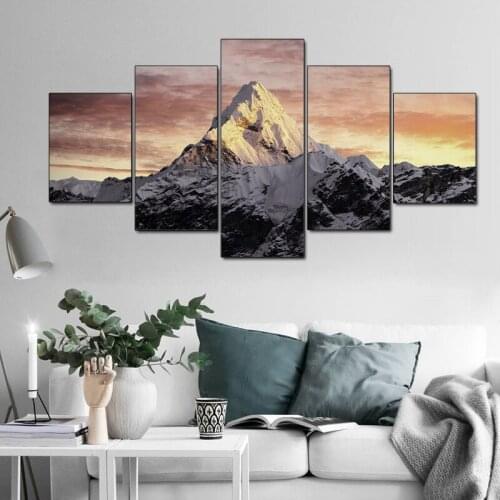 5 Piece Canvas Wall Art Snow Mountain Landscape Picture Living Room Decoration Bedroom Modern Image Home Painting