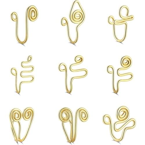 9pcs Fake Nose Rings Non Piercing Nose Cuff for Women Girl Men Retro Boho Style Clip on Nose Cuff Hoop Set