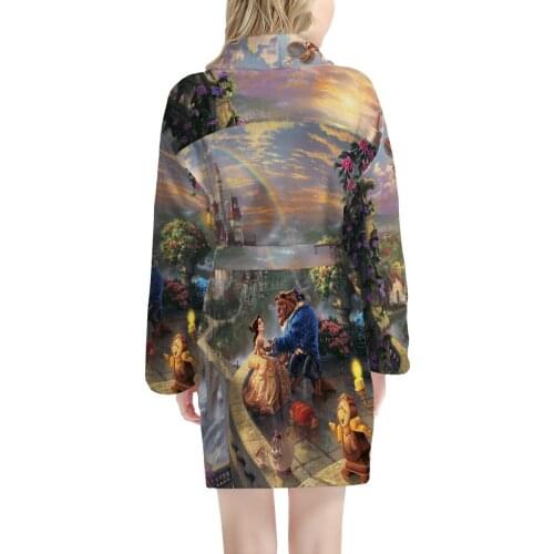 Disney Beauty the Beast Bath Towel Women Men Bathrobe Flower Fairy Tinkerbell Dressing Gown Bathrobe Loose Cardigan Customized