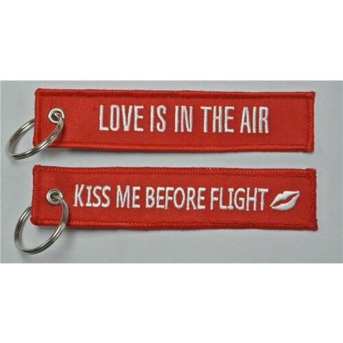 Kiss Me Before Flight Lip Love Is In The Air Fabric Embroidery Key Chain Aviation Tags