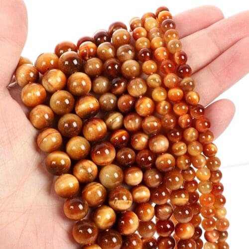 Natural Stone Beads Sun Tiger Eye Stone Round Loose Beads for Jewelry Making Needlework Bracelet DIY 4-12 MM