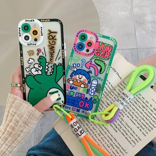 Korea INS Cute Graffiti Trend Hand Strap Phone Case For iPhone 12 Pro Max XS MAX 11 Pro Max XR XS 7 8 Plus Soft Silicone Cover