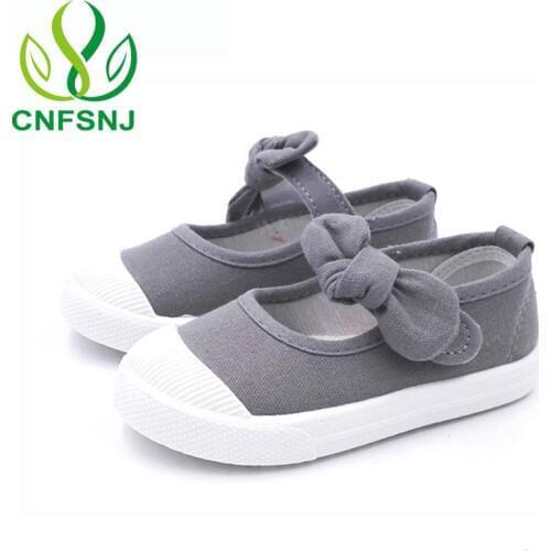 CNFSNJ Baby Girls Shoes Canvas Casual Kids Shoes With Bowtie Bow-knot Solid Candy Color Girls Sneakers Children Soft Shoes 21-30