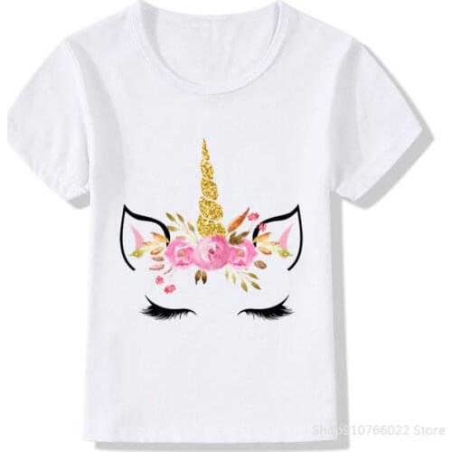 Cute Unicorn Children T Shirt Face Design Funny Baby Boys Girls Harajuku Summer White T-shirt Kids Cartoon Clothes