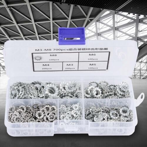 Dropshipping 700pcs Galvanized Serrated Toothed Lock Washer Flat Set Fastening Tool M3/M4/M5/M6/M8
