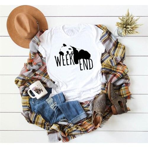 Womens T-shirt Panda Print White T-shirt Ladies Shirt O-Neck Harajuku Graphic T-shirt Short Sleeve T-shirt Top