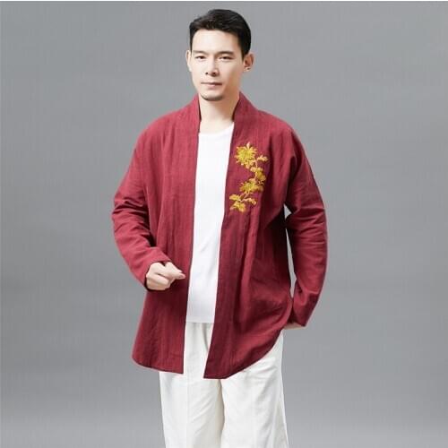 Chinese Shirt Embroidery Long Kimono Cardigan Coat Japanese Kimono Men Jacket Streetwear Mens Kimono Jacket Men 2019 New KK3220