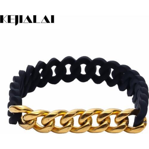 2018 Hot Selling Black And Gold Titanium Steel Fried Dough Twist Energy Environmental Protection Silicone Bracelet Rubber Chain