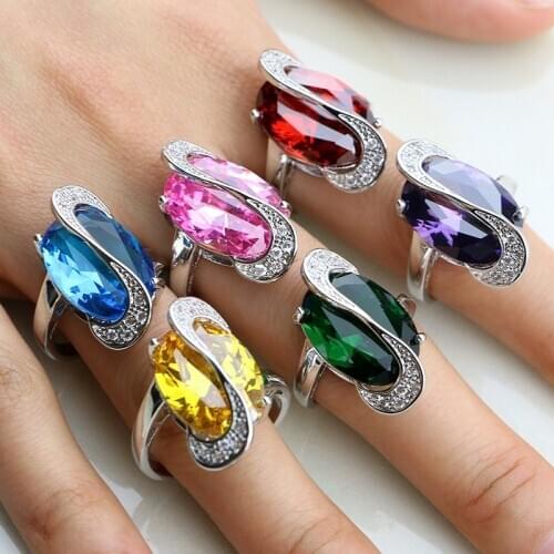 Trendy 925 Sterling Silver Jewelry 11 Multi-color Cubic Zirconia Rings For Women Rings Size 6 7 8 9 10