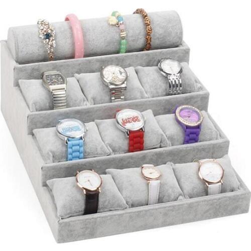 Fashion Ice Grey Velvet Jewelry Tray Jewelllery Storage Box Watch Holder Necklace Ring Earrings Pendant Display Organizer Series