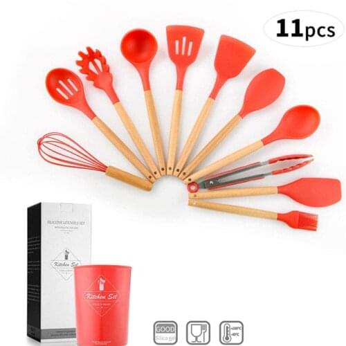 11Pcs Silicone Cooking Tools Utensils Set Heat Resistant Kitchen Non-Stick Cooking Utensils Baking Tools With Storage Box U3