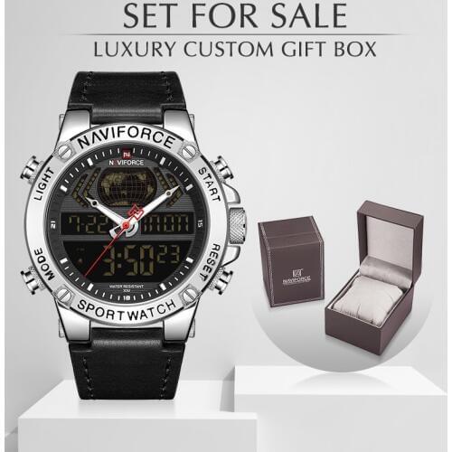 NAVIFORCE Watches Luxury Brand Leather Waterproof Sports Men’s Watch Quartz Analog Digital Wristwatch With Box Set For Sale