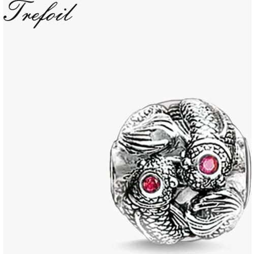 Charm Beads Doulbe Fishes,2019 Fashion Jewelry Trendy Ethnic Silver Lucky Jewelry For Women and Men Fit Bracelet Necklace