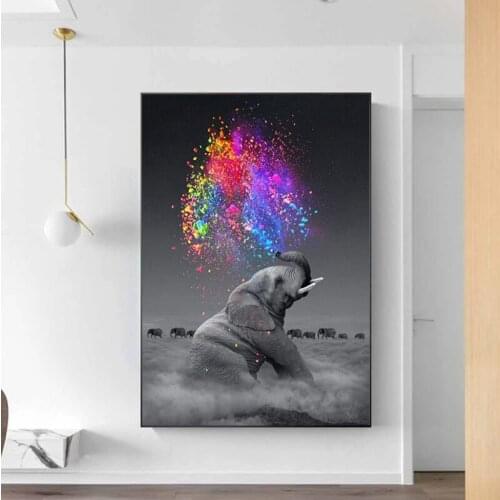 Elephant Posters and Prints Modern Animal Wall Art Pictures for Living Room Home Decoration Color Paint Elephant Canvas Painting