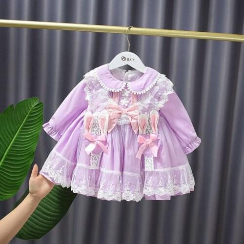 Autumn Girls palace style Dress Long Sleeve Children Princess Lace Birthday Party Cute Loli Dresses Baby girl outfit Ball Gown