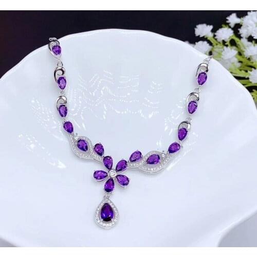 0.85Ct Natural Amethyst Necklace for Women Party Gifts5*7mm Delicate Purple Crystal Necklace S925 Silver February Birthstone