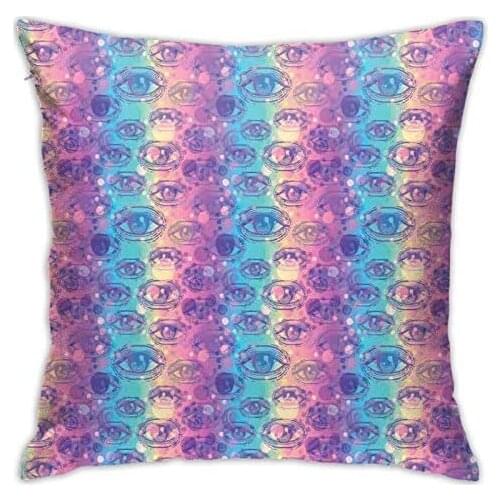 Pooizsdzzz Personalized Abraction Ethnic n with Eyes Doodle YLE Dots Arrangement Vertical Colorful ripes Decorative Pillow Cover