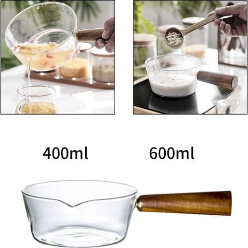 Clear Saucepan Sauce Pot Milk Pan Wooden Handle for Noodle Milk Baby Food
