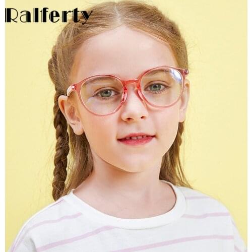 Ralferty Round Glasses Kids Girls Boys Clear Lenses Anti Blue Light Glasses Prescription Myopia Optical Eyeglass Frames Child TR