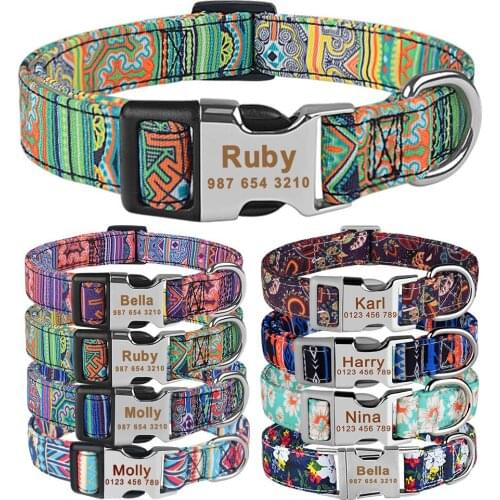 Adjustable Nylon Custom Name Free Nameplate Dog Collar Small Large Medium Pet Personalized Engraved Printed ID Tag Dogs Collars