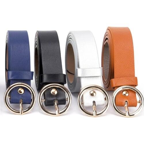 High quality Round Metal Circle Belt Female PU Leather Waist Belts For Women Jeans Pants Black White Wholesale