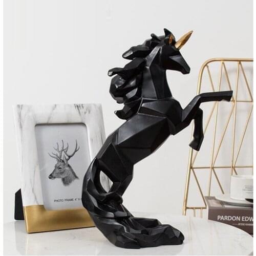 NORDIC MODERN ORIGAMI UNICORN FIGURINE ART SCULPTURE HANDICRAFT RESIN ANIMALS STATUES SIMPLE HOME DECORATION COUPLES GIFT R2547