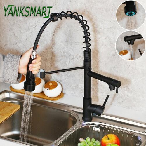 YANKSMART Black Pull Out & Down Swivel Kitchen Faucet Rotated Basin Sink Faucets 2 Functions Kitchen Deck Mounted Taps Mixer Tap