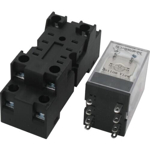 Taiss/DC 12V Coil Electromagnetic Power Relay 5A 2DPT 8 Pins 2NO+2NC MY2NJ HH52P with YJF08A-E Socket Base YJ2N-GS