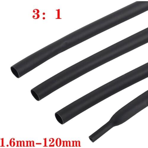 10Meter 3:1 Heat Shrink Tube with Glue Polyolefin Cable Wire Tubing Sleeving Dia 1.6mm 2.4mm 3.2mm 4.8mm 30mm 70 80 120mm Black