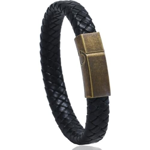 Vintage Retro Man Woman Casual Bracelet Braided Leather Stainless Steel Charms Magnetic Clasp Bangle Wristbands Fashion Jewelry