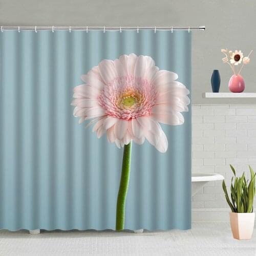 Small Daisy Flower Plant Shower Curtain Color Flowers Background Bathtub Decorative Partition Screen Washable Fabric With Hooks